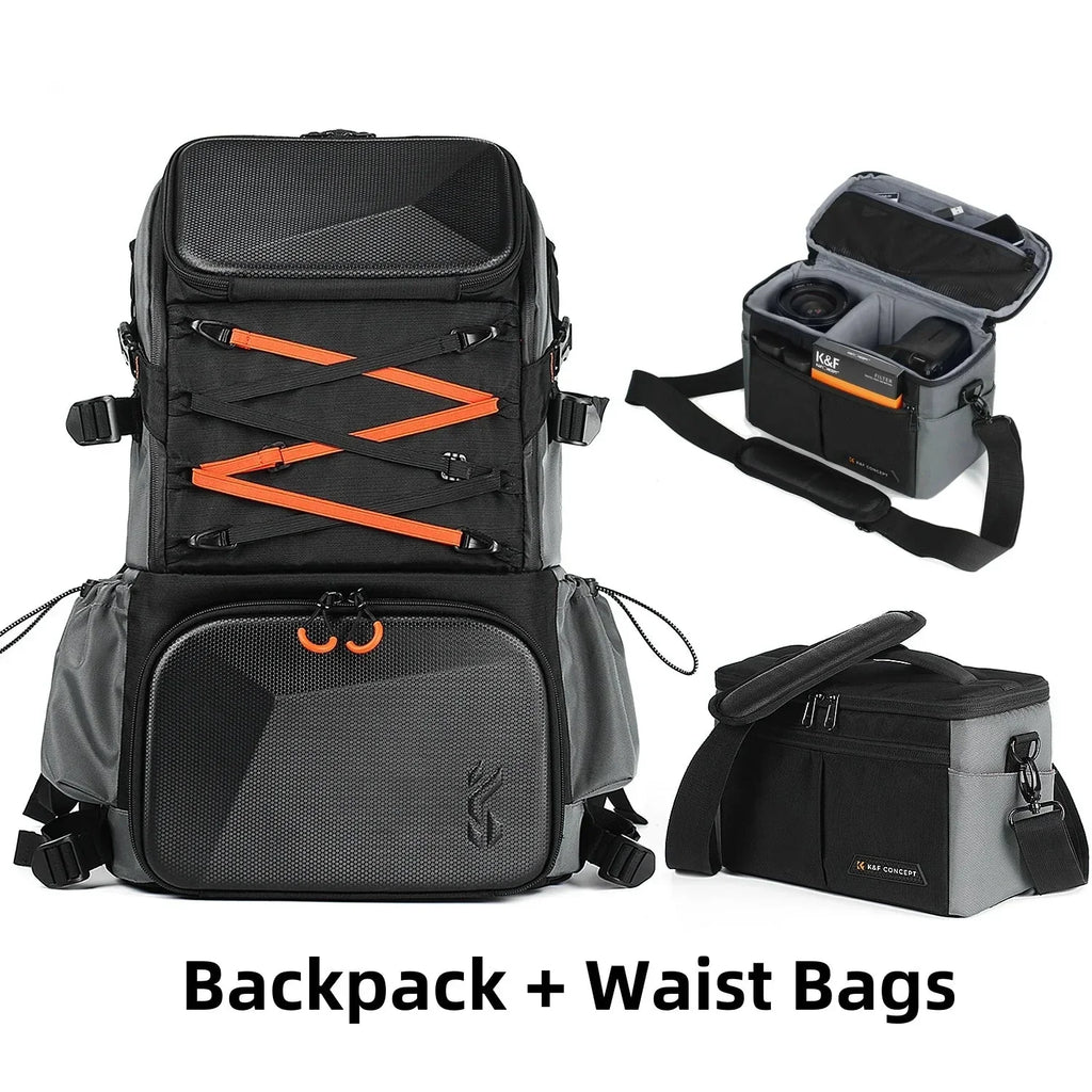 2-in-1 Camera Backpack And Sling Waist Bag Grey