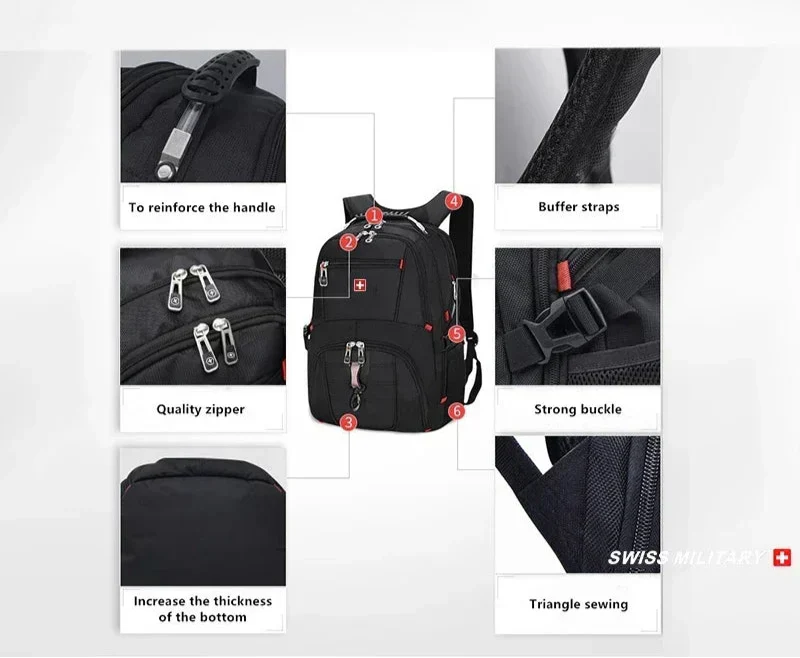 Waterproof Backpack with USB Charging PortRucksack Black