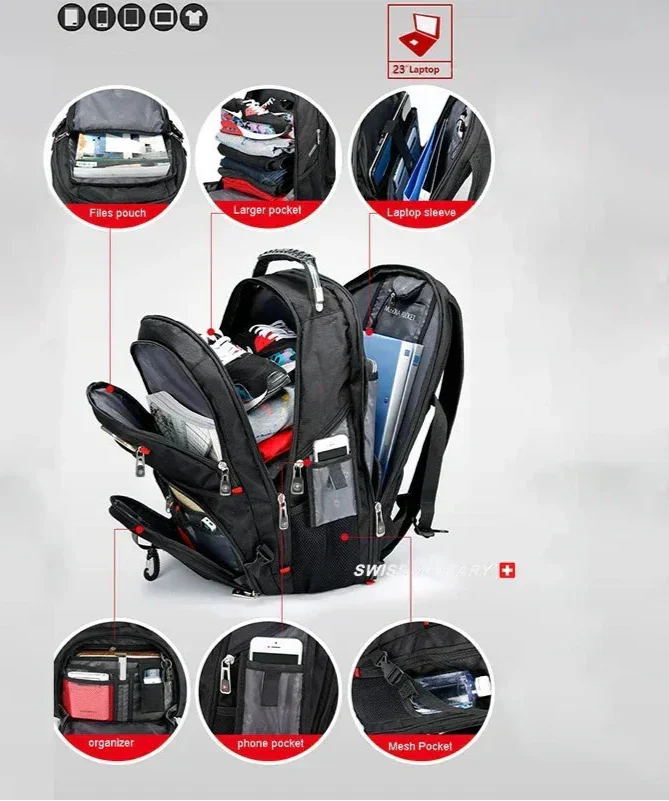 Waterproof Backpack with USB Charging PortRucksack Black