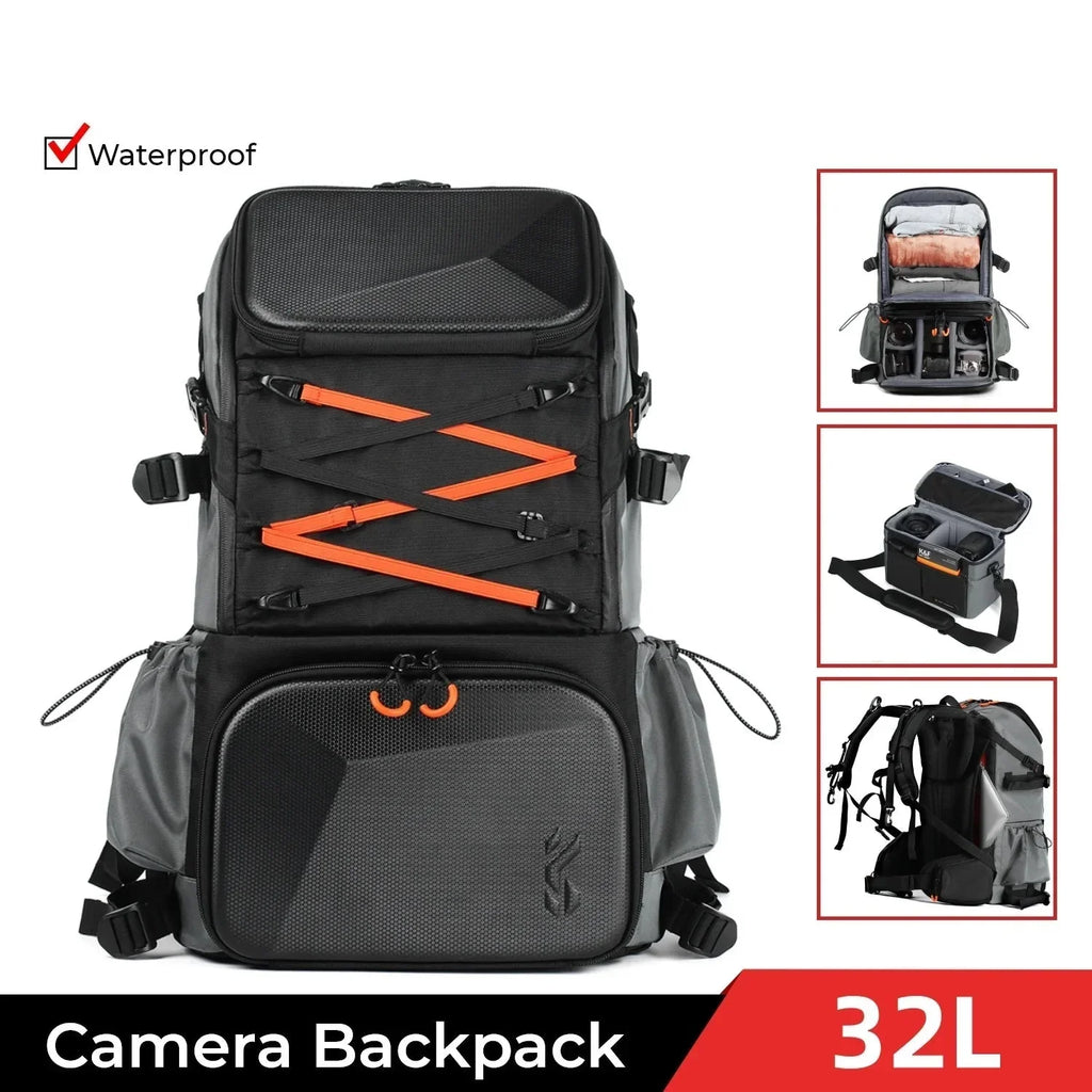 2-in-1 Camera Backpack And Sling Waist Bag Grey