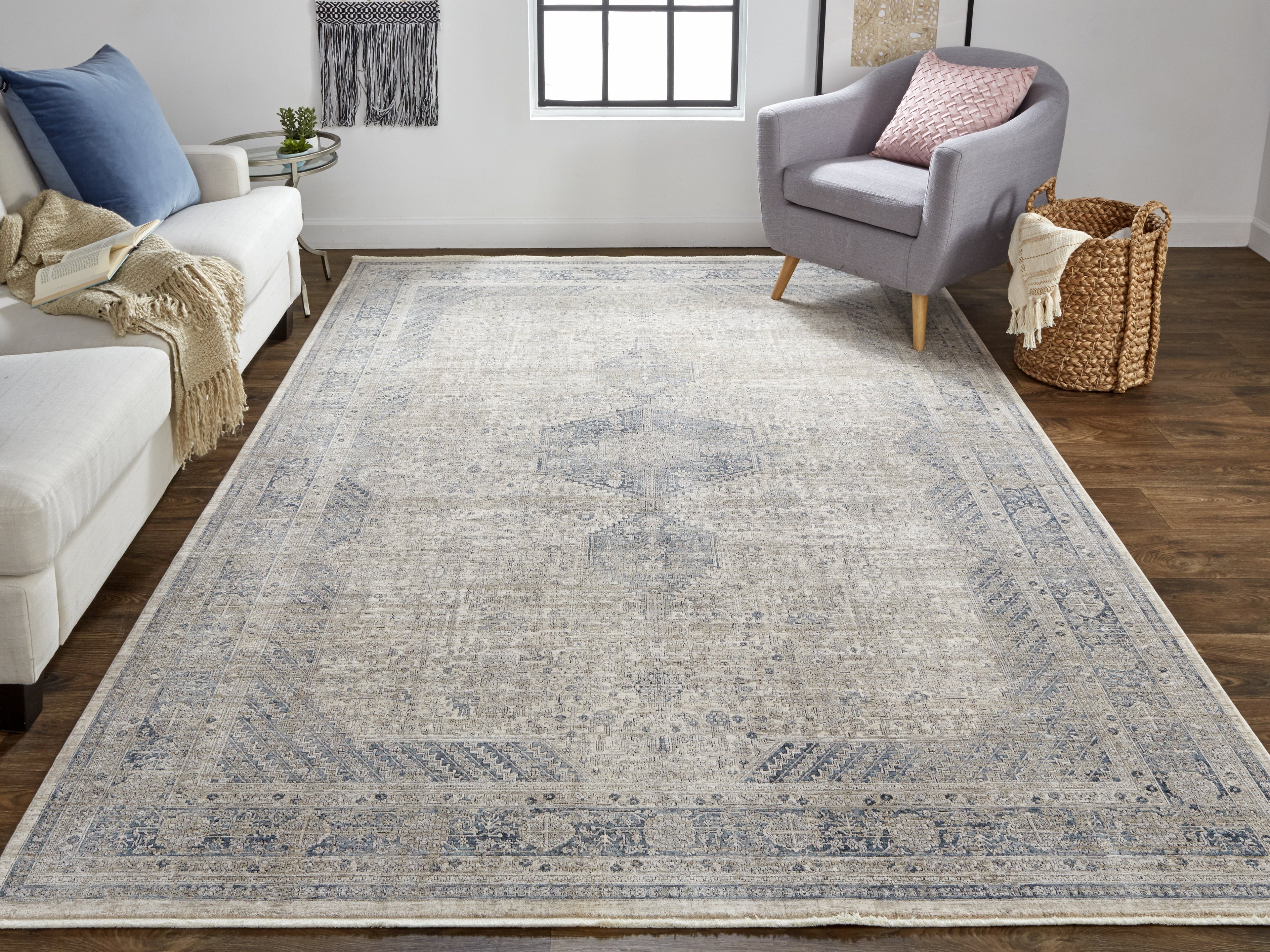 Marquette Transitional Medallion - Taupe/Gray/Blue Area Rug